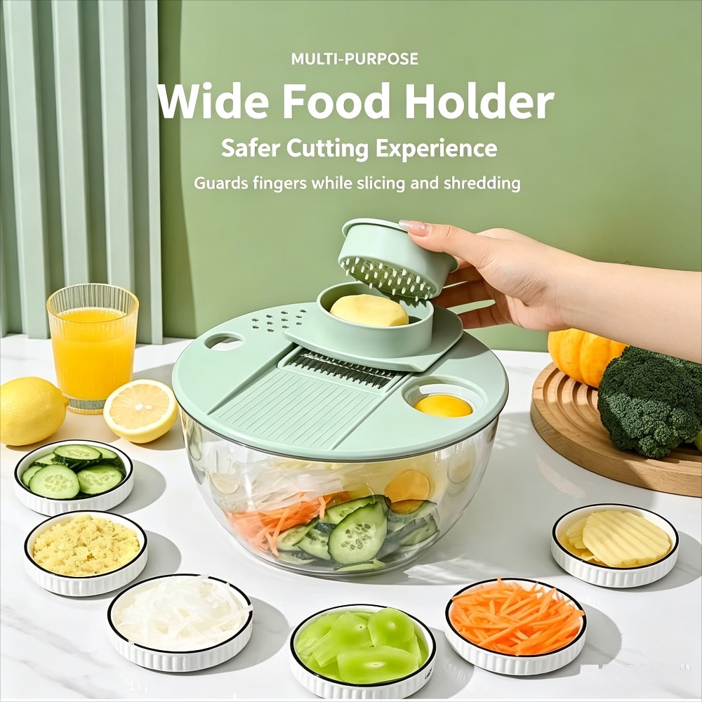 multi functional vegetable chopper slicer salad spinner 6 interchangeable   salad dryer bowl   veggie cutter   dicer washer for fruit vegetable prep 2