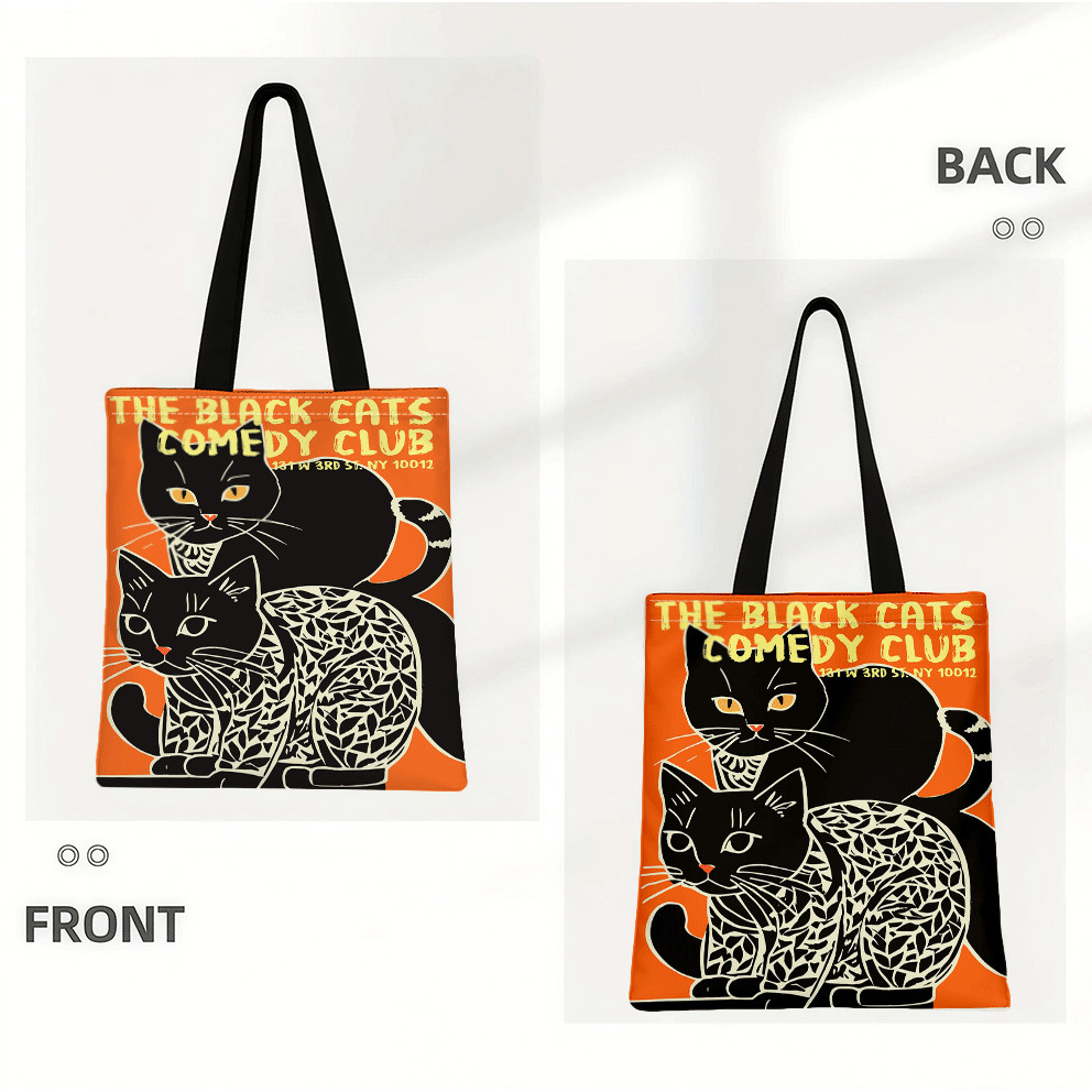 TEMU 【黒猫コブ】 レトロ猫柄 トートバッグ 大型 多機能 再利用可能 レディース ハンドバッグ スーパーマーケット、学校、旅行に最適