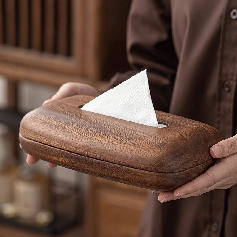 walnut tissue box modern minimalist rectangular design with easy replace lid polished   vintage style storage box for desktop bathroom office nightstand decor bathroom decor sleek     wood home decor contemporary decor durable wood decorative organizer   Product details 4