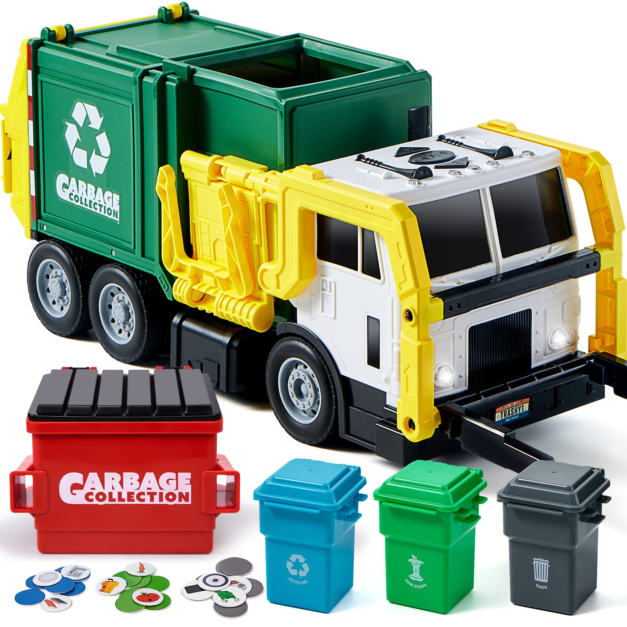 TEMU SYNCFUN Grand Camion Poubelle à Frottement avec Bénitier à Action Poussoir et Poubelles, Jouet pour Enfants, Garçons et Filles, Cadeaux