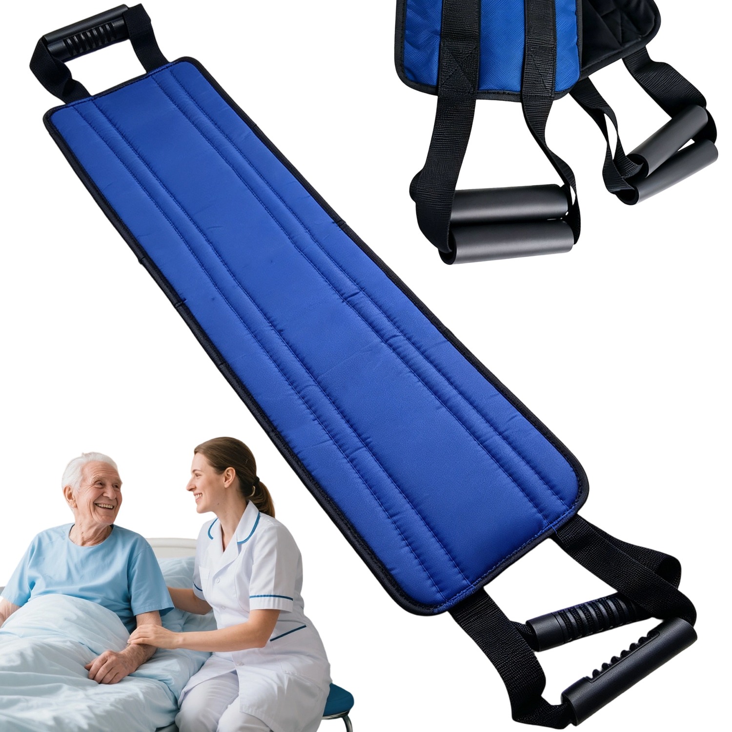 Image of And Transfer Gait Belt With Dual Handles, Bed Turning And Positioning Assist Strap For Elderly And Bedridden, 110x20cm Padded Inner Layer, Oxford Fabric, Soft , Mobility Aid For Rehabilitation