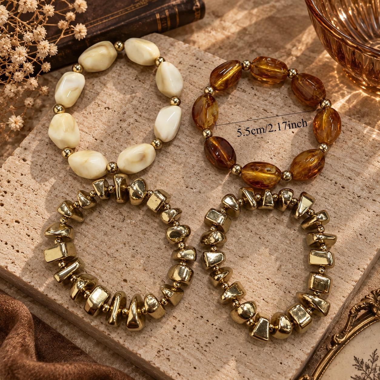 4pc Chunky Resin & CCB Bracelet Set for Men and Women