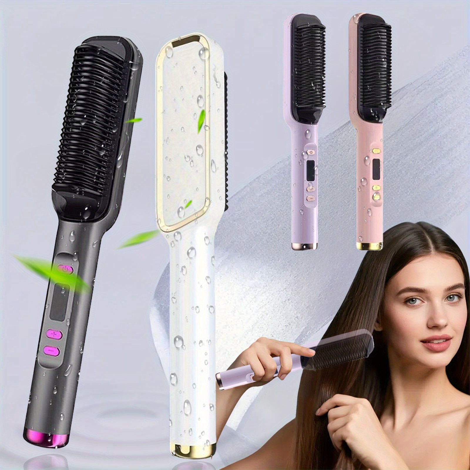 TEMU 2 In 1 Curling Hair Straightener, 35s Fast Hair Straightener, Women's Hair Straightener, Lcd Display Hair Straightener, 4-speed Temperature Flat Iron Brush, Anti-scalding, Birthday Christmas Gift