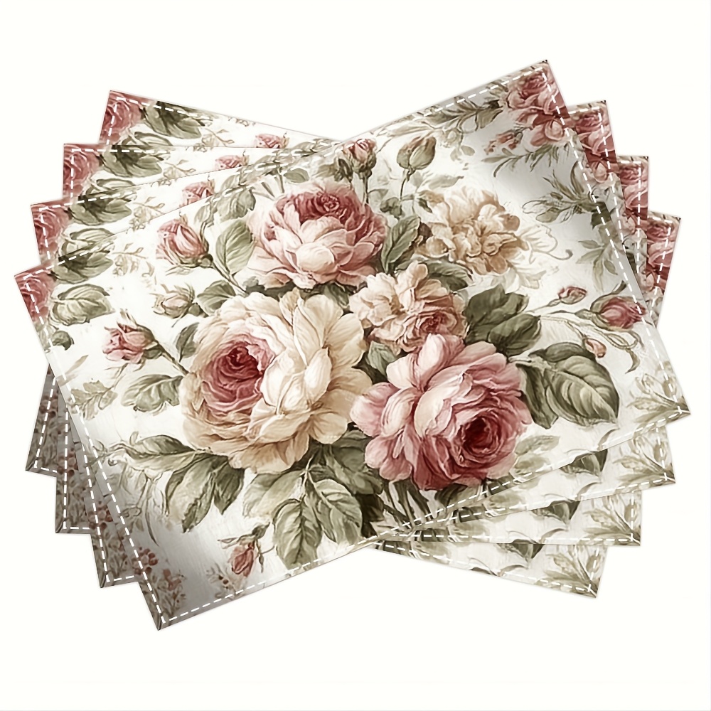 TEMU Of 4, Vintage-style Table Mats Featuring On A White Backdrop, Perfect For Dining Tables And Kitchen Decor, Easy To (table Placemat) Measuring