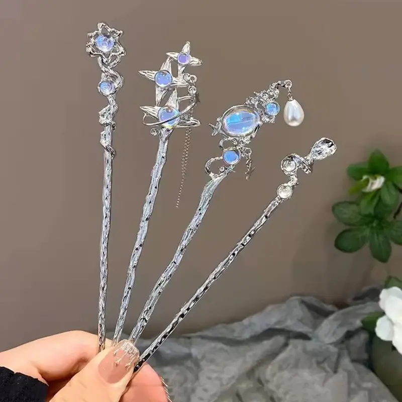 6pcs chinese style hair sticks with accents floral embellishments for daily party wear elegant hair accessories for women chinese hair accessories intricate design Product details 4