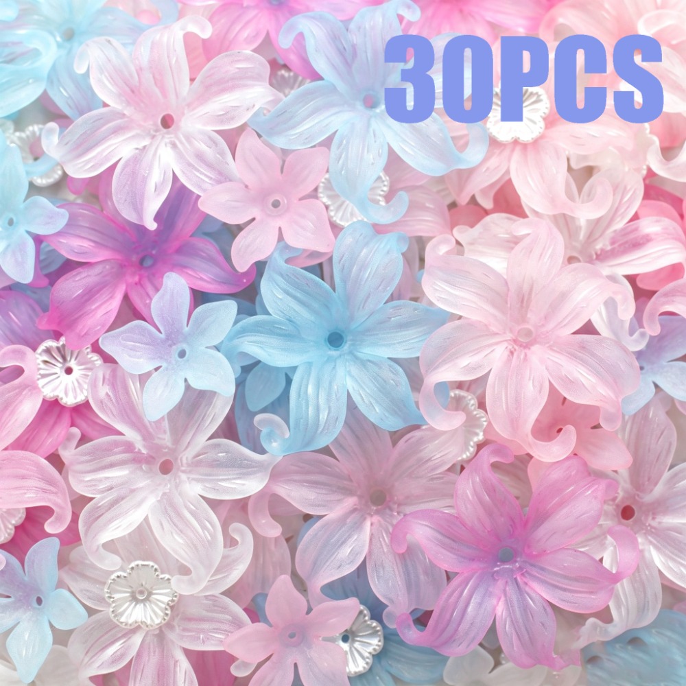 TEMU 30pcs Matte Powder Blue Transparent Scalloped Edge Iris Flower Shape Mixed Color Frosted Translucent Flower Combination Diy Handmade Phone
