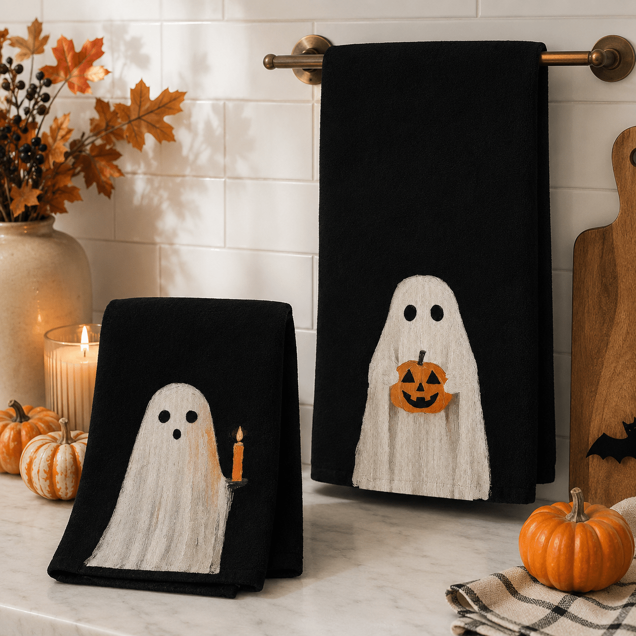 TEMU 2pcs Set Cute Halloween Pumpkin Autumn Dish Towels And Scouring Pad Set, Black Aesthetic Kitchen Accessories Home Decor