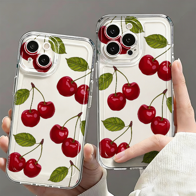 artikel foto telefoonhoesje: telefoonhoesje met rood fruit-kersenpatroon geschikt voor xiaomi 15 14 13 12 11 10 15t 14   11 10t   poco x7 x6  4 nfc gt f7 ultra f4 5g, transparante zachte tpu schokbestendige beschermende achterkant