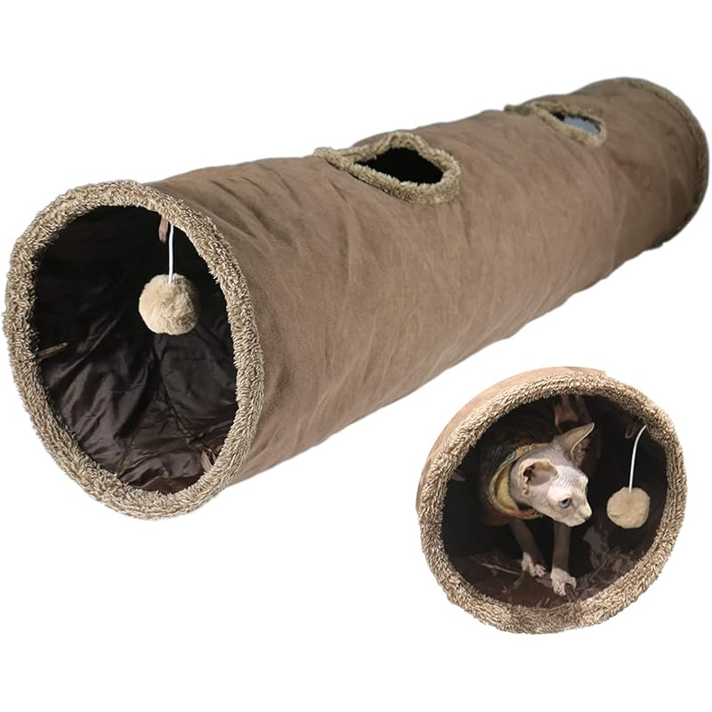 TEMU Indoor Cat Tunnel Foldable Large Cat Tunnel, Brown Pet Tunnel
