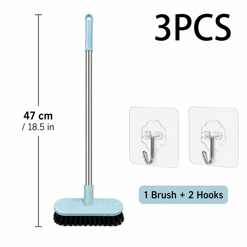 TEMU Light Blue Toilet Brush, Long-handle Hard Bristle Cleaning Brush, Toilet Bottom Brush, Bathroom Stain Remover Brush, 3pcs Set With 2 Hooks