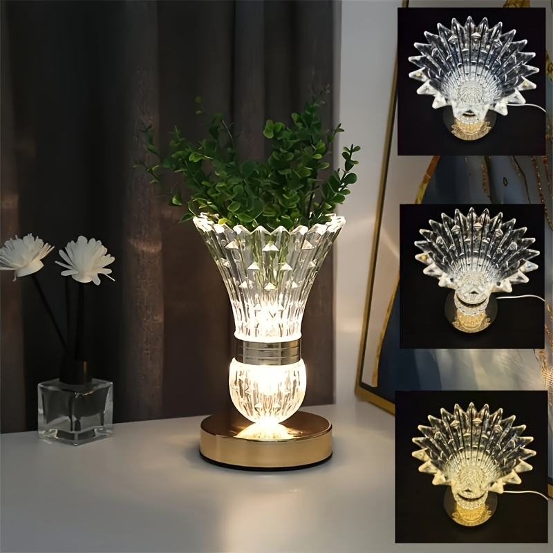 TEMU Modern 3-color Table Lamp With Adjustable Lighting - Clear, Amber & Warm White Bulb, Plug-in Desk Light Suitable For Bedroom, Bedside, Or Cozy