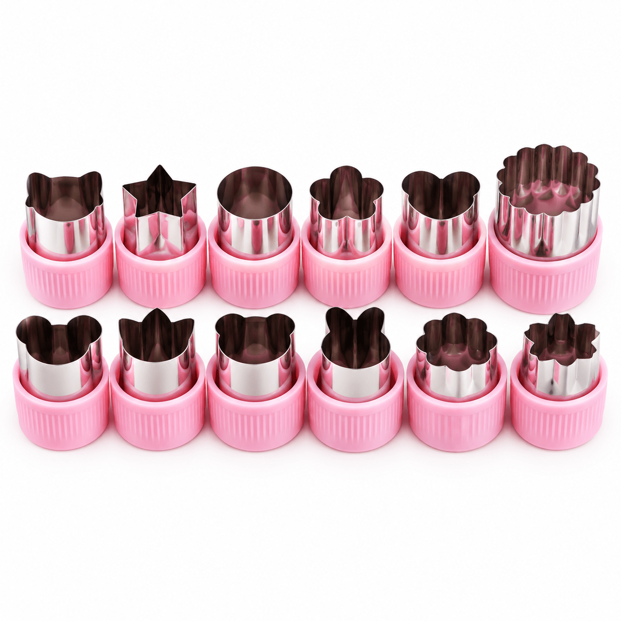 TEMU Set de 12 moules à découper légumes et fruits roses, emporte-pièces et découpoirs à légumes en acier inoxydable avec housses de , multiples cœur