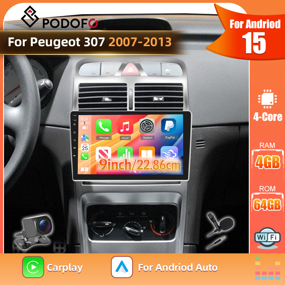 TEMU Podofo 4g 64g Car Radio For 2007-2013 15 Radio, 9 Inch 2 Din Touch Screen With Auto, Bluetooth Navi Wifi Canbus Dsp Fm Rds Swc  /mic.