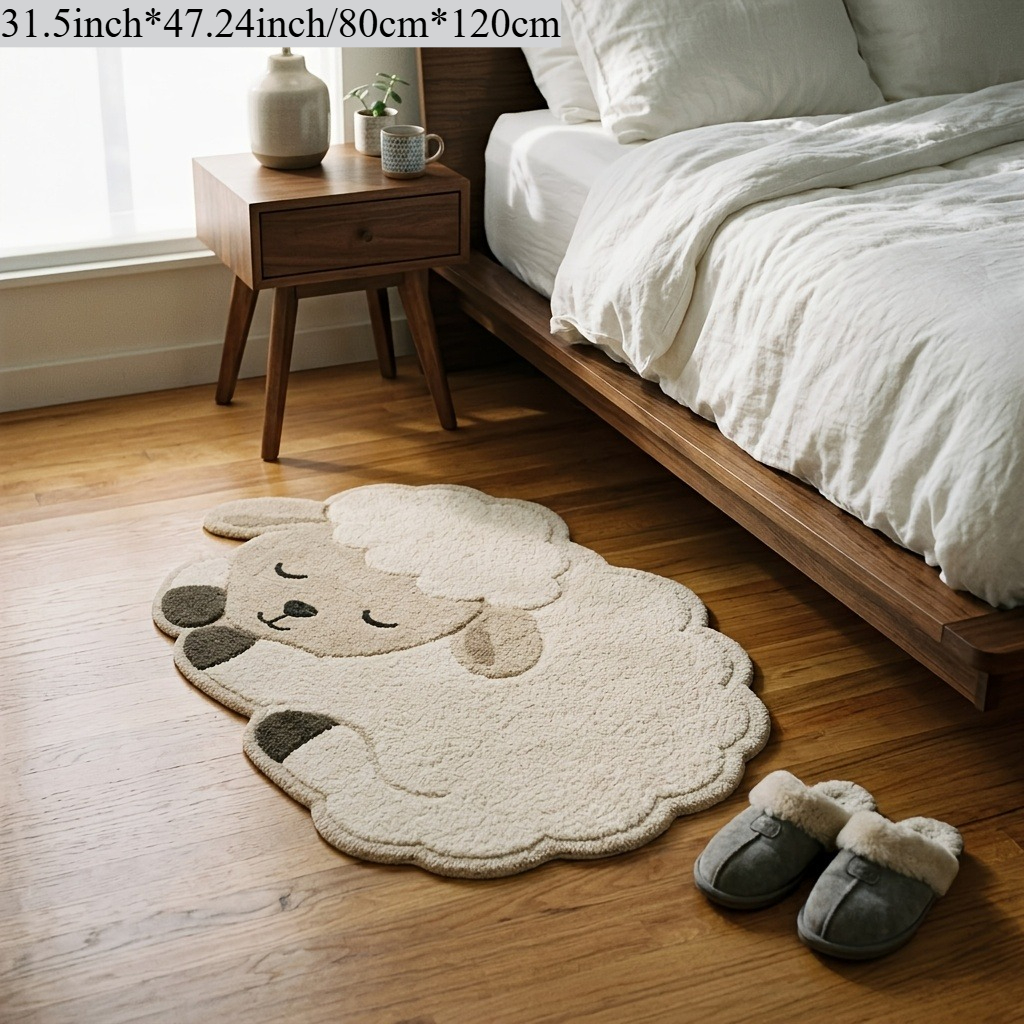 TEMU 1pc Creative And Cute Sheep-shaped Irregular Rug, Home Decor Carpet, Bedroom Decor, Soft Rug, Foldable, Easy To Care For And Wash, Suitable For
