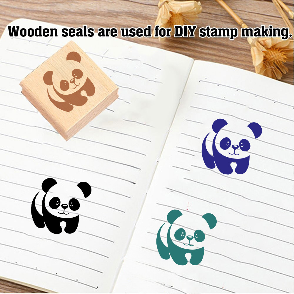 Multifunctional Wooden Rubber Stamp Featuring Panda Design