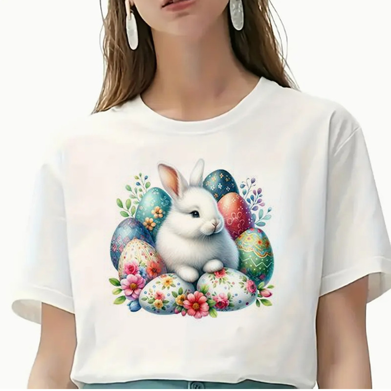 item picture 4pcs set of cute cartoon rabbits and exquisite easter eggs heat transfer stickers   iron on patches no cutting required for easy collage suitable for t shirts jeans sweatshirts and backpacks   washable heat press