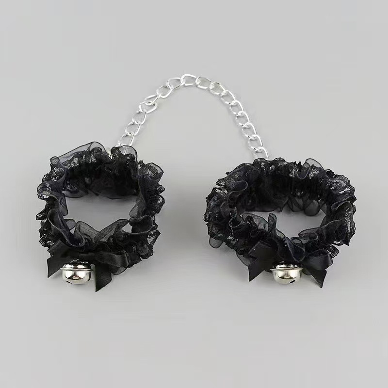 TEMU Ensemble de nœuds en ruban de satin noir avec manchons de dentelle, ruban doux et multi-usage, accessoire de costume de cosplay pour jeux de