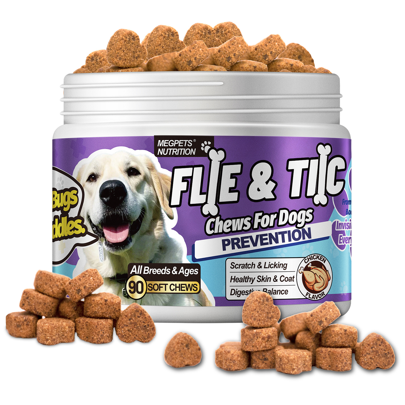 TEMU Dog Fle And Tic Chews Contains Meal, Coriander, 's Yeast, Coconut Oil | Relief Itching & Scratching, & Coat , & - Easy To , Gentle Formula For