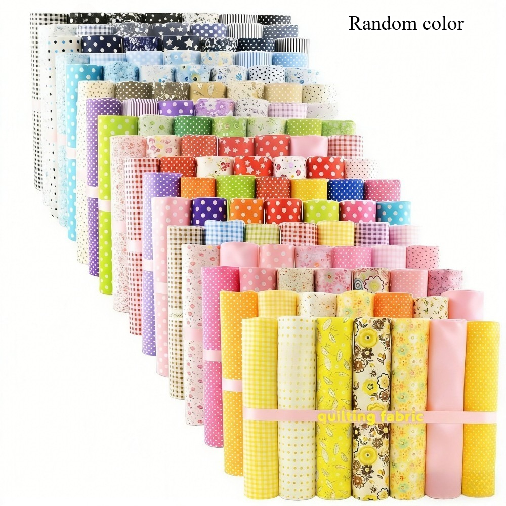 TEMU 50pcs Small Floral Print Fabrics, Thin And Breathable, Including Flowers, Plaid, Stripes, Polka Dots, For Sewing Home Decor, Doll Handmade