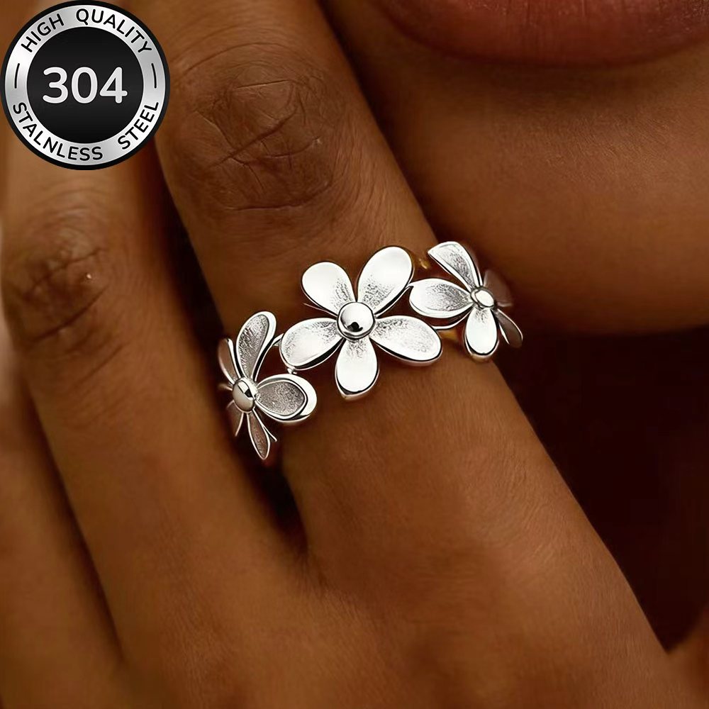 TEMU Anillo dorado ajustable de calidad, hipoalergénico, de acero inoxidable, anti-decoloración, fácil y elegante, adecuado para uso diario o como