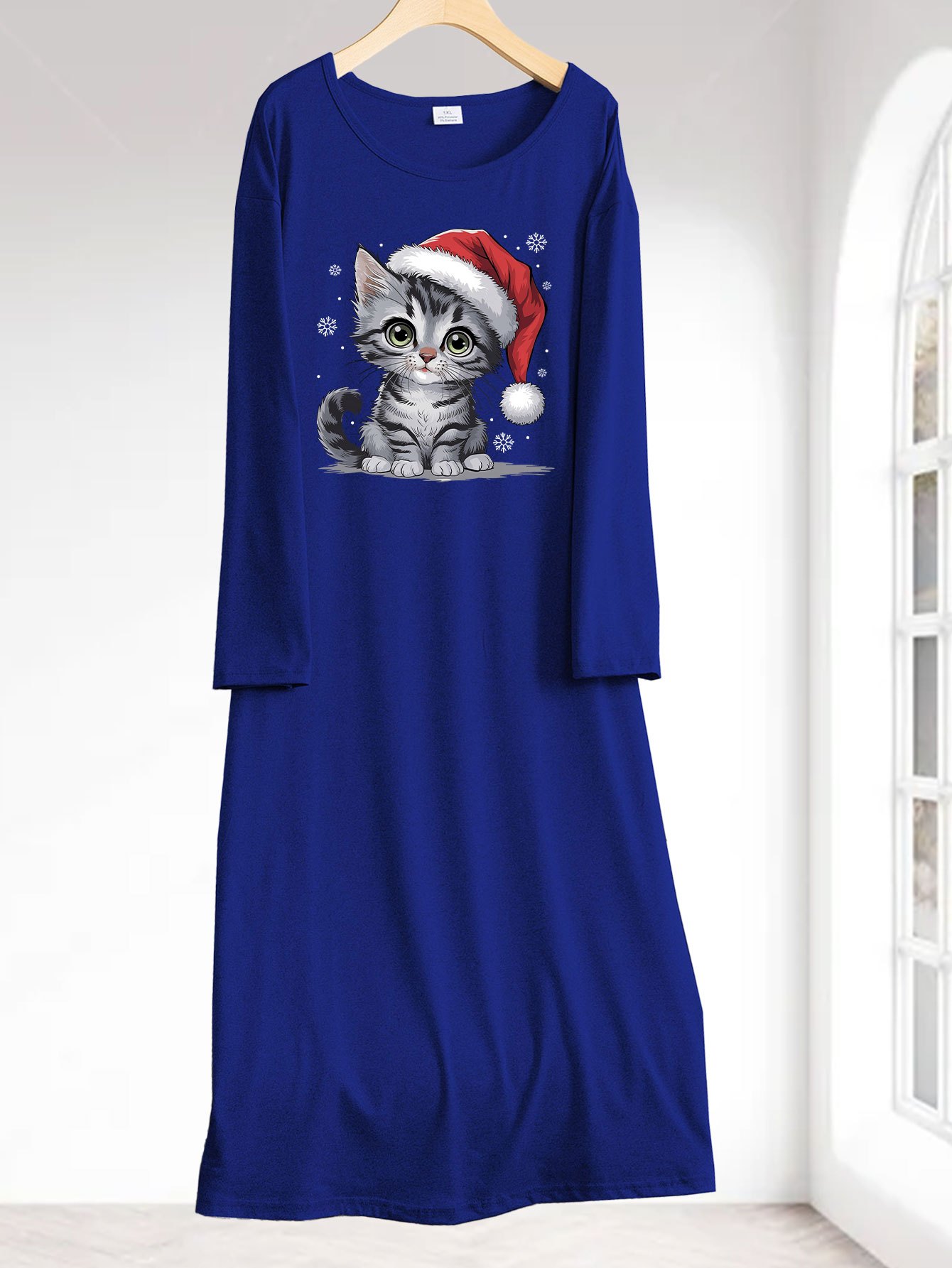 christmas cat dress plus size Plus Size Lace Up Gift Cat Print Christmas Dress [38% OFF]