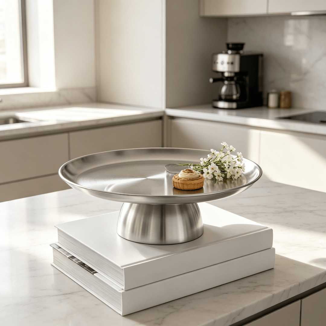 Stylish Minimalist Round Stainless Steel Serving Tray