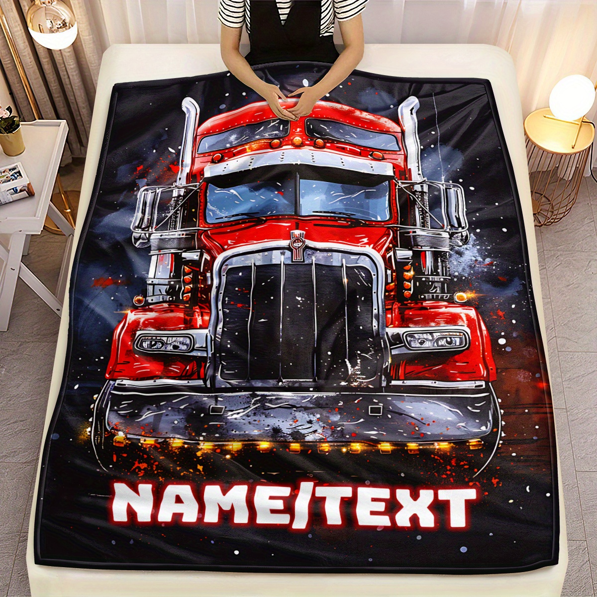 TEMU Custom Name 1pc Truck Blanket-lightweight Flannel Home Furnishings Bedding Blanket Suitable For Sofas Beds Travel Camping Living Rooms Offices