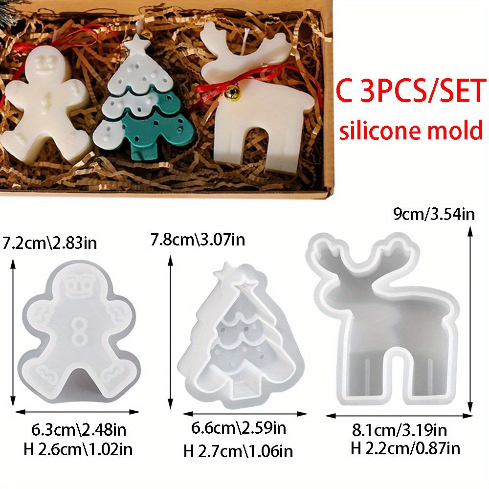 TEMU 3pcs/set Gingerbread For Man Elk Pine Snowflake Scented Candle Silicone Mold Diy Winter Home Resin Gypsum Decor Handmade Christmas Gifts
