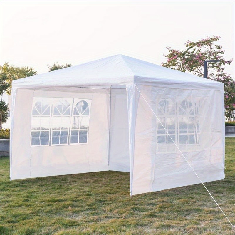 118.11*118.11inch 3-sided outdoor party tent, pergola, convenient awning, beach awning, PE cloth, plastic-sprayed iron pipe, spiral pipe, UV protection, easy to install, suitable for beach, backyard, camping picnic, barbecue, RV lawn, pool rest