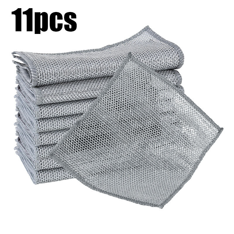 TEMU Ensemble de 11 chiffons de vaisselle en fil d'acier avec chiffons de nettoyage en double épaisseur, bords renforcés, non et pour les casseroles,
