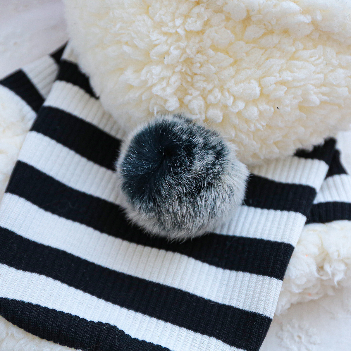 plushball hooded pet sweatshirt black and white striped lined dog clothes teddy chihuahua   winter warm pullover Product details 4