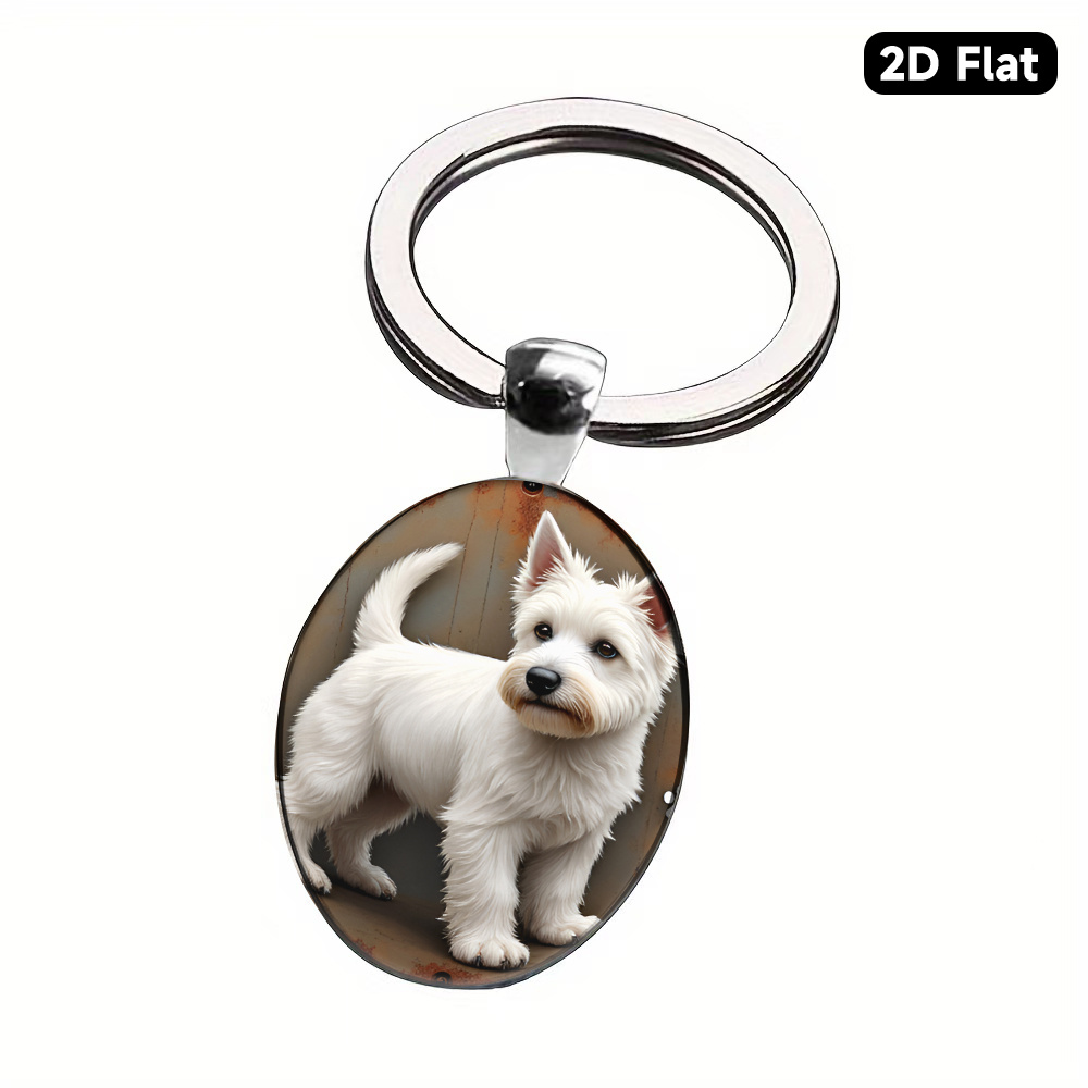 TEMU 1pc Of Decorative Keychain Featuring A Blend Of Loyalty And , Showcasing Realistic Art Of A West Highland Terrier, Bag, Backpack, Or Car Key