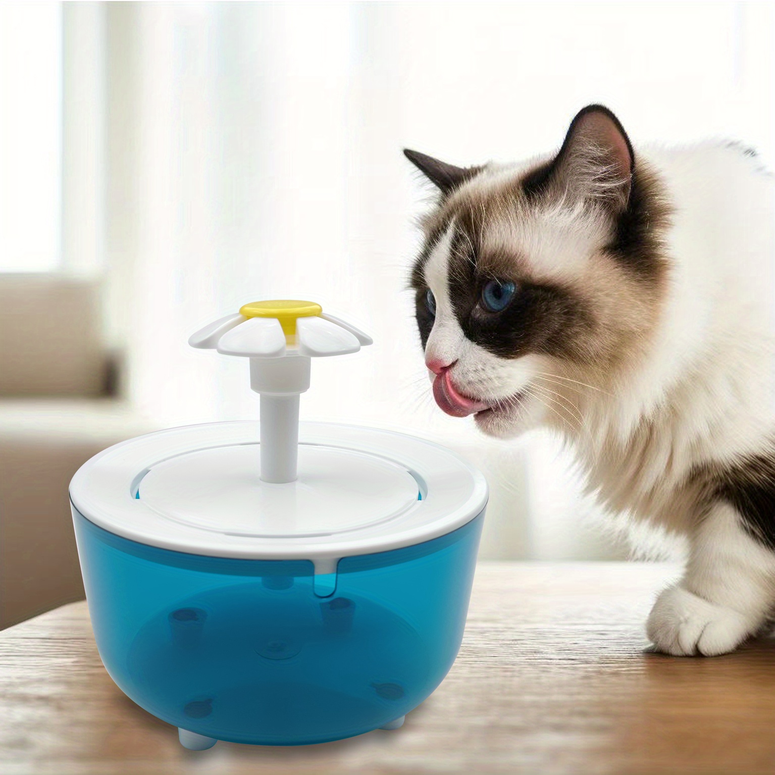 Blue Large Capacity Cat And Dog Fountain Flower Water Dispenser, Silent Operation, Safe And Reliable, Automatic Circulation , Usb Powered, Best Gift For Pets From Owners, Without Battery