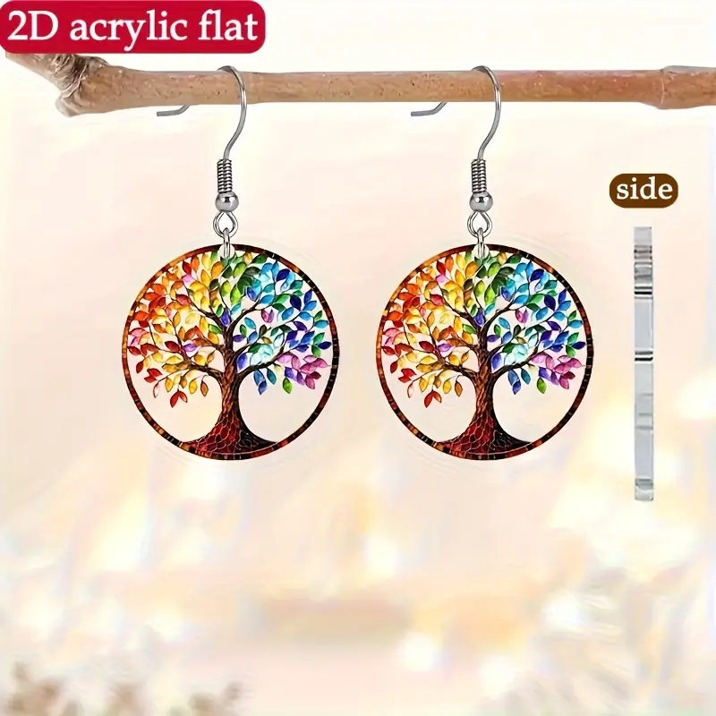 Women's Vintage Tree of Life Pendant Acrylic Earrings