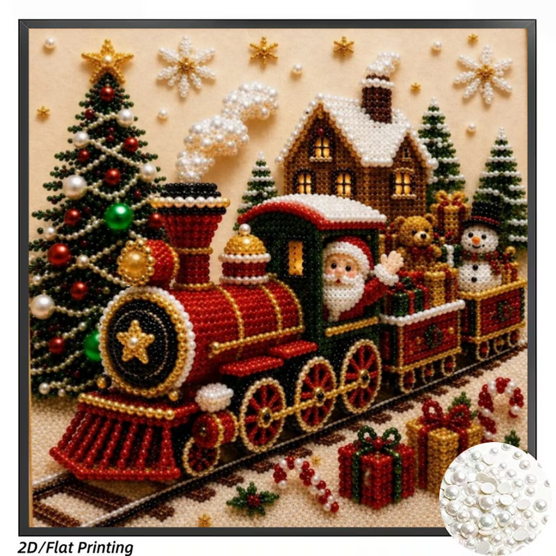 TEMU A Frameless Diy Pearl Diamond Painting Set, Featuring A Warm And Cute Christmas Train Scene Design. A Fun And Project, Measuring 11.8* 11.8inch