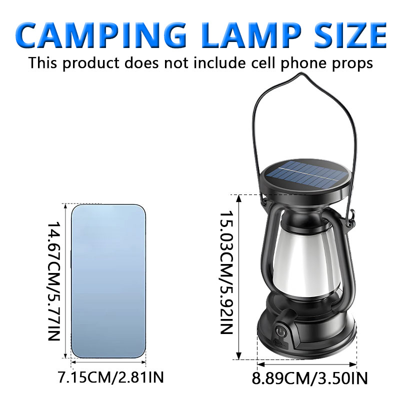 2pcs Portable LED Solar Handheld Light, LED Tent Lantern, Solar/Usb Rechargeable Work Light with Hook, Bright Night Lighting Flashlight for Camping, Hiking, Traveling, Fishing, Gatherings, And Power Outage Emergency Tools