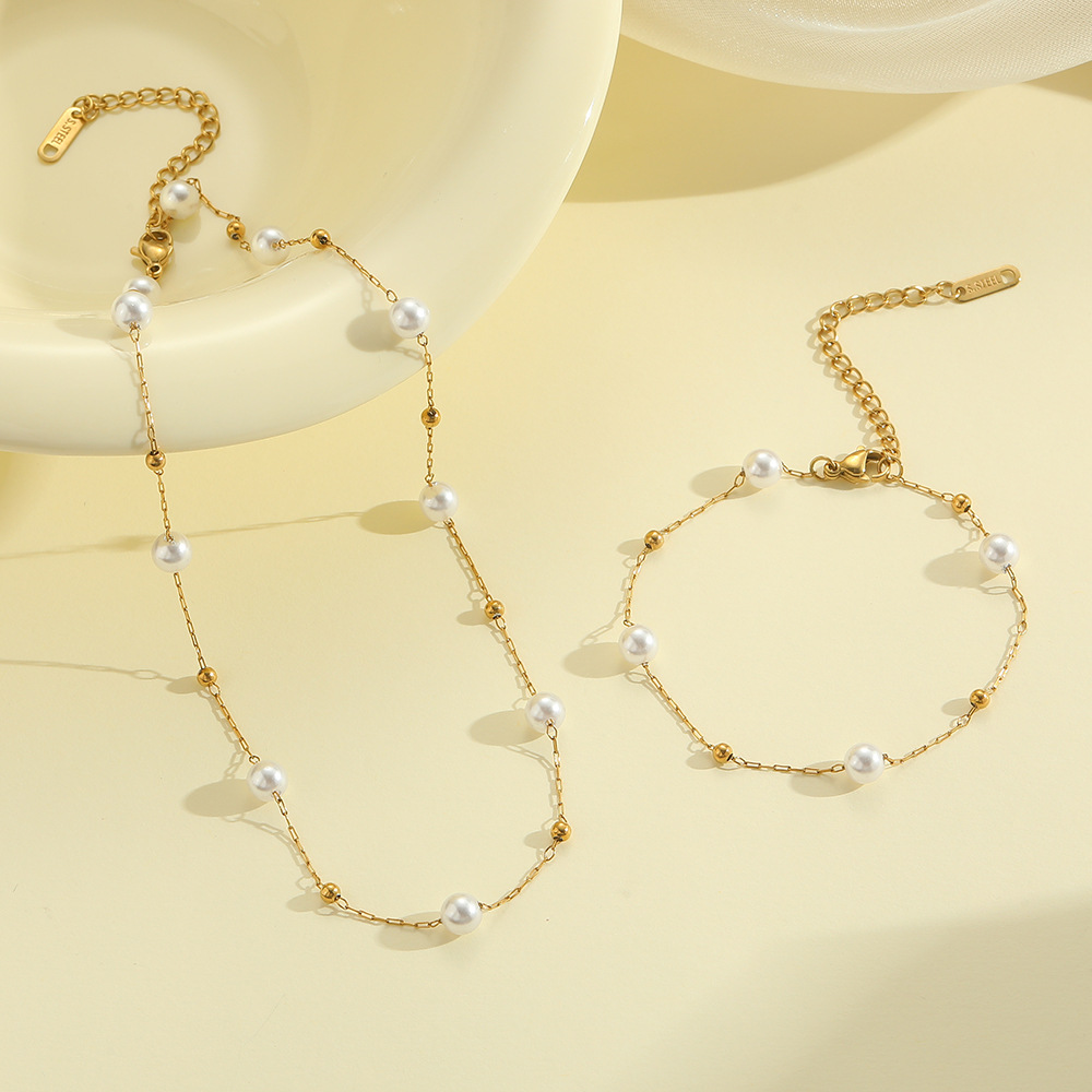 TEMU New Set Of 2pcs Women' Steel Jewelry Set, Plated With Chain With Small Round , Easy And Exquisite, Suitable For Weddings, Parties And Daily Wear