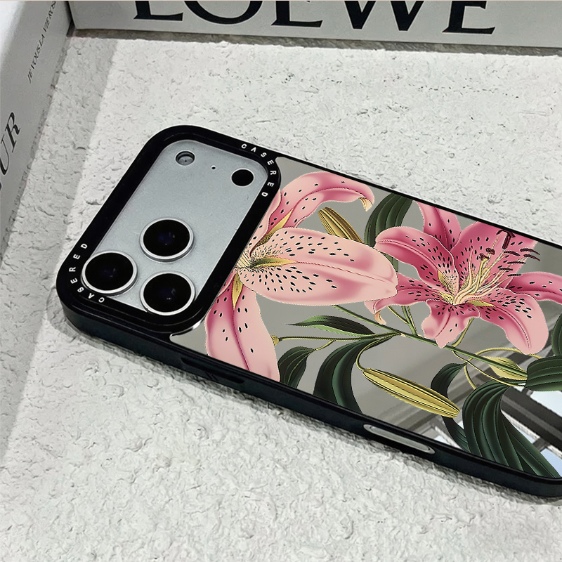 TEMU Phone Case - Mirror Flower Pattern Phone Case For Iphone 14 13 12 Series Hd Painted Soft Back Cover Anti-scratch And Durable Tpu Full-body