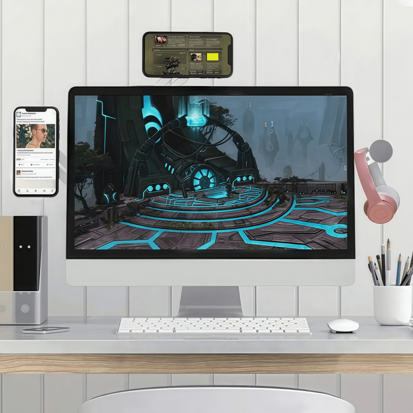 A Lightweight And Portable Magnetic Phone Stand, Compatible with All Phone Models, Rotatable, Waterproof And Rustproof, Adjustable Side Mount for Monitors, Designed for Laptop Expansion.