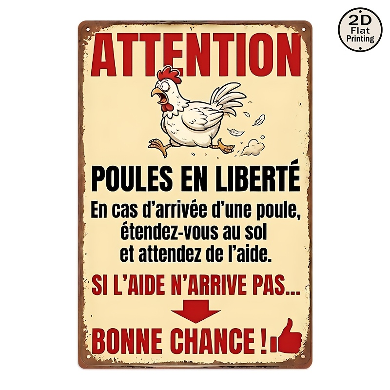 TEMU Panneau d'avertissement 2D plat, 1pc Vintage Poule d'engagère libre - Panneau rustique de ferme pour poulailler, Plaque murale en métal pour