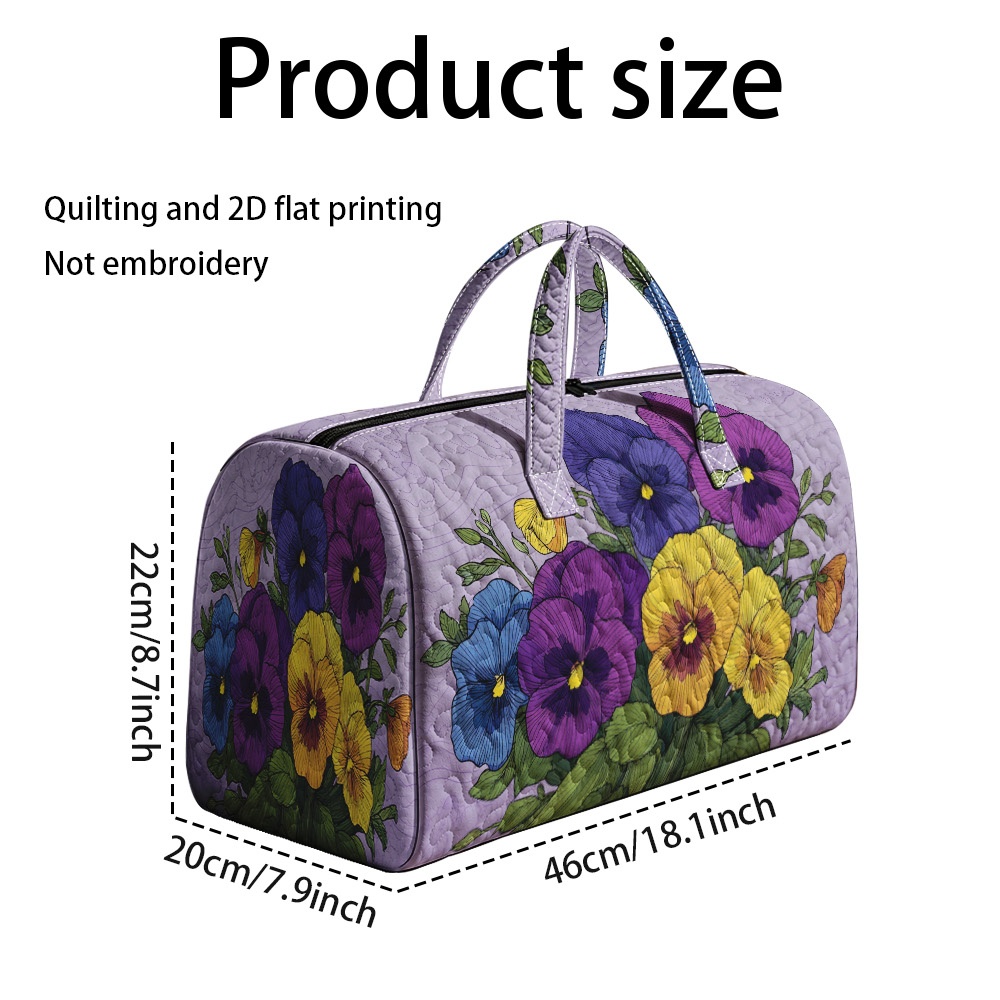 TEMU 2d Flat Printing And 1pc Spring Vibrant Pansy Bouquet Print Polyester Quilted Travel Duffle Bag, Portable Bag For Outdoor Trips And Short Stays