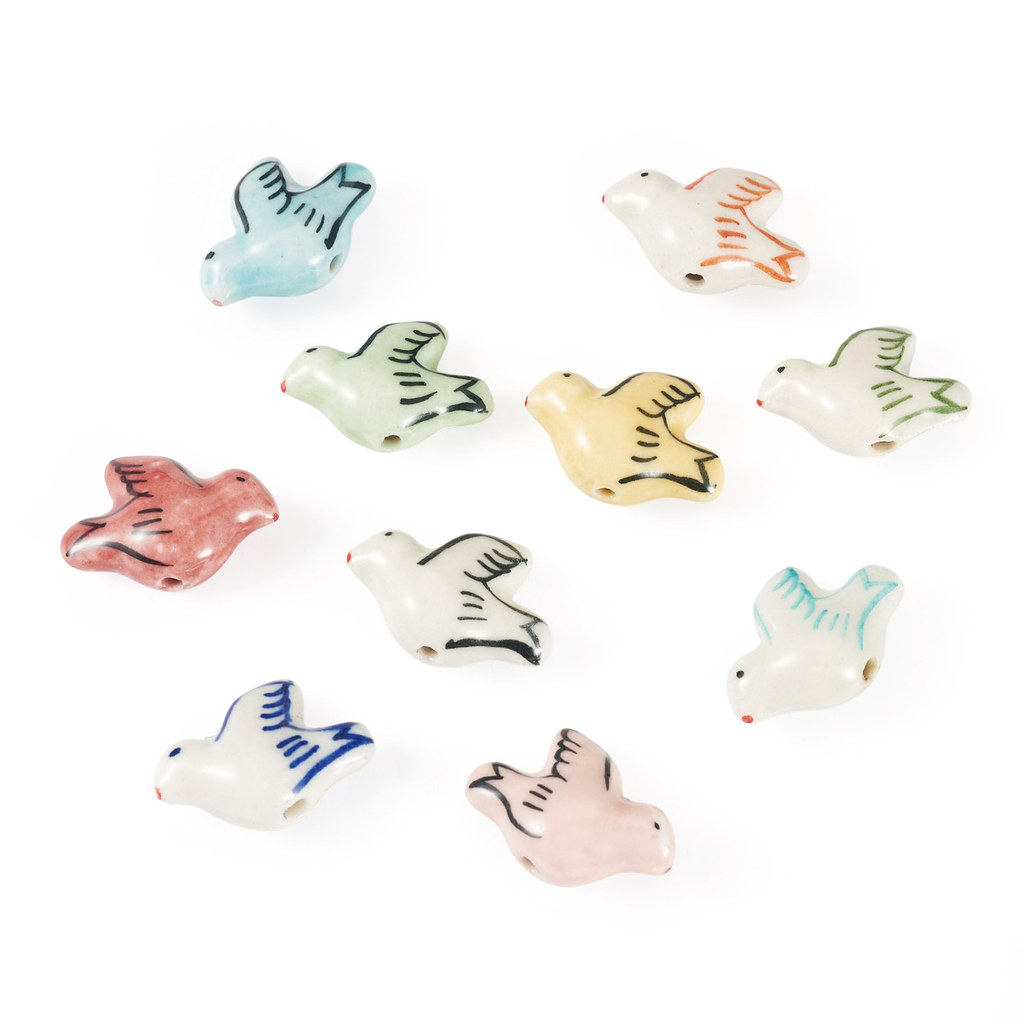 10pcs Handmade Porcelain Beads, Pigeon Shape