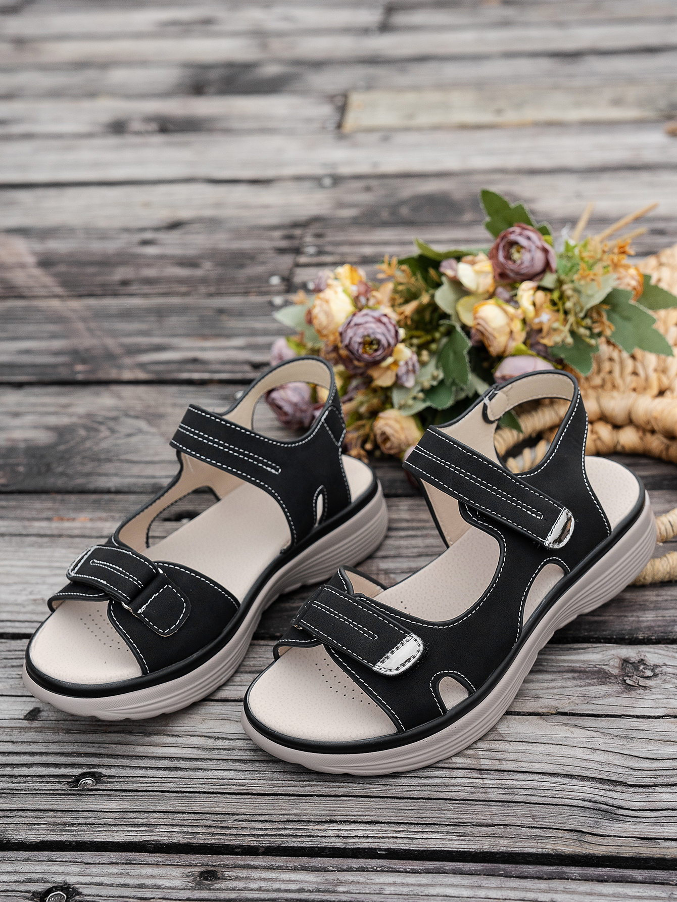   womens ankle strap sandals thick platform wedge heel breathable pu cover open toe casual   with cushioned insole secure straps for summer   Product details 5