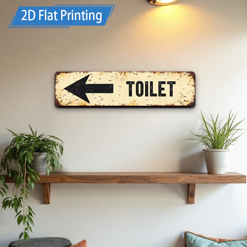 TEMU 2d Flat, Vintage Industrial 2d Flat Metal Toilet Sign, 1pc, With Directional Arrow - 10.16 X 40.64cm Iron Wall Art, Hardware Included, No
