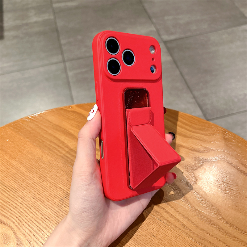 TEMU Phone Case - Easy Solid Color Wristband Stand Phone Case For Iphone 17 Pro Max 17e 16 Plus 15 14 13 12 11 Drop-resistant Protective Cover