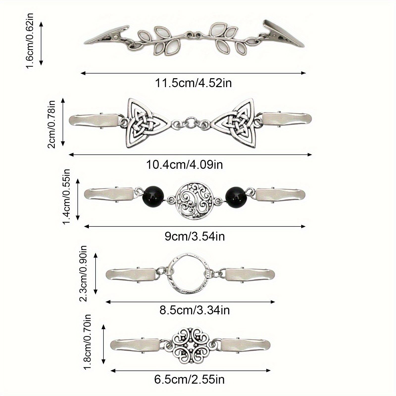 Image of Set Of 5 Women's Cardigan Clips, Vintage Style, Silvery Tone, Unique Suitable For Cardigans, Sweaters, Dresses, And Scarves