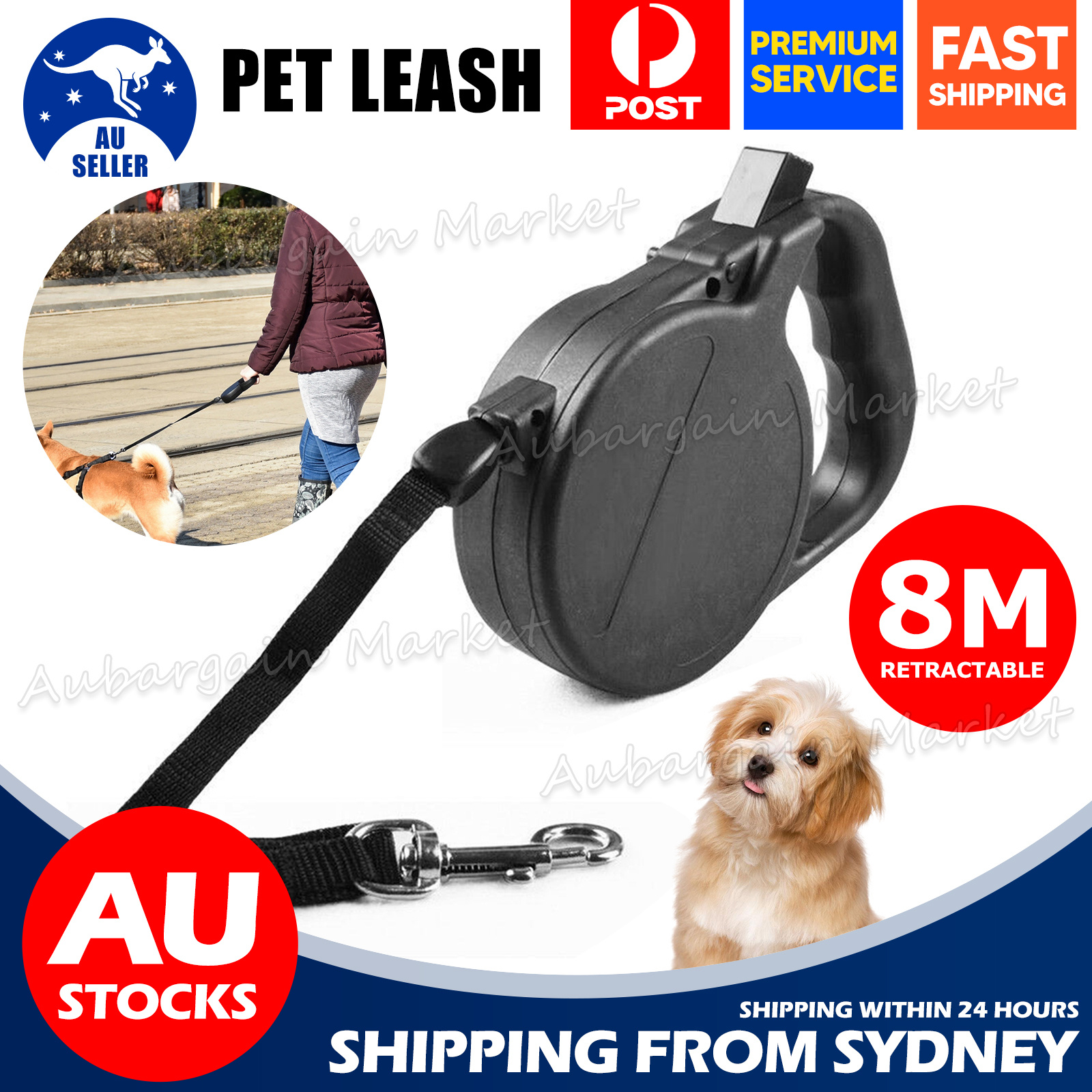 TEMU Long Dog Lead Leash Strong Retractable Extendable Lockable Heavy Duty Aubargain