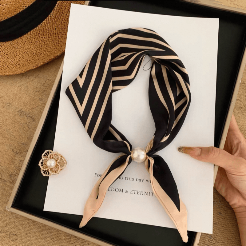 TEMU Women's Striped Scarf With Clasp, Worn Around The Neck Or Used As A Handbag Accessory. A Fashionable Accessory Suitable For The Workplace, Daily