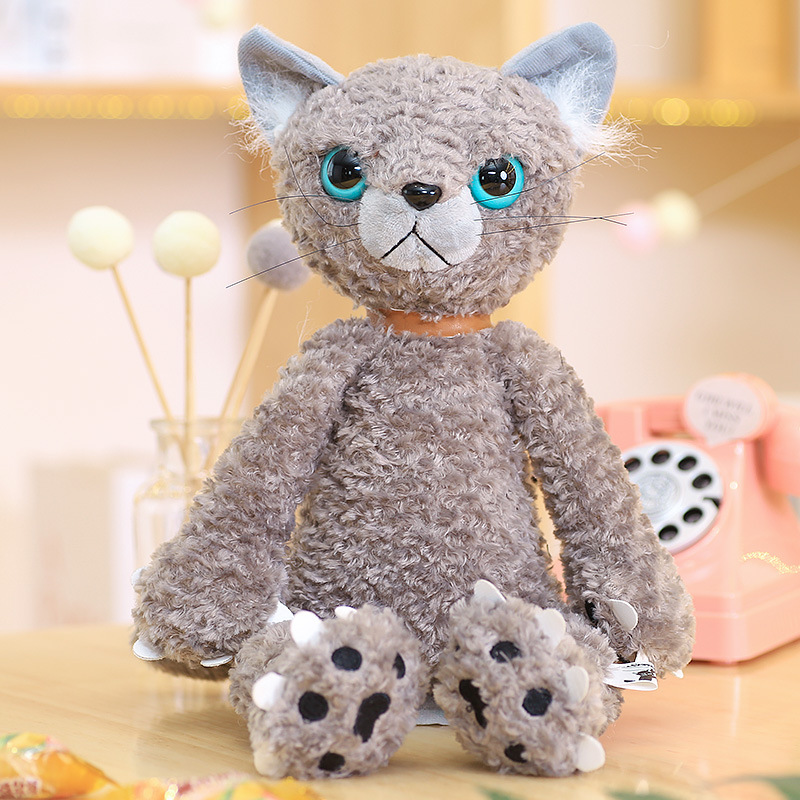 TEMU 【可愛らしい猫のぬいぐるみ人形】表情豊かな目とふわふわの耳が特徴 - 柔らかく抱きしめたくなるぬいぐるみの動物の枕。女の子、誕生日プレゼント、パーティー、お風呂上がりのおもちゃに最適（グレー、白、黒をご用意） - ベッド、ソファに最適