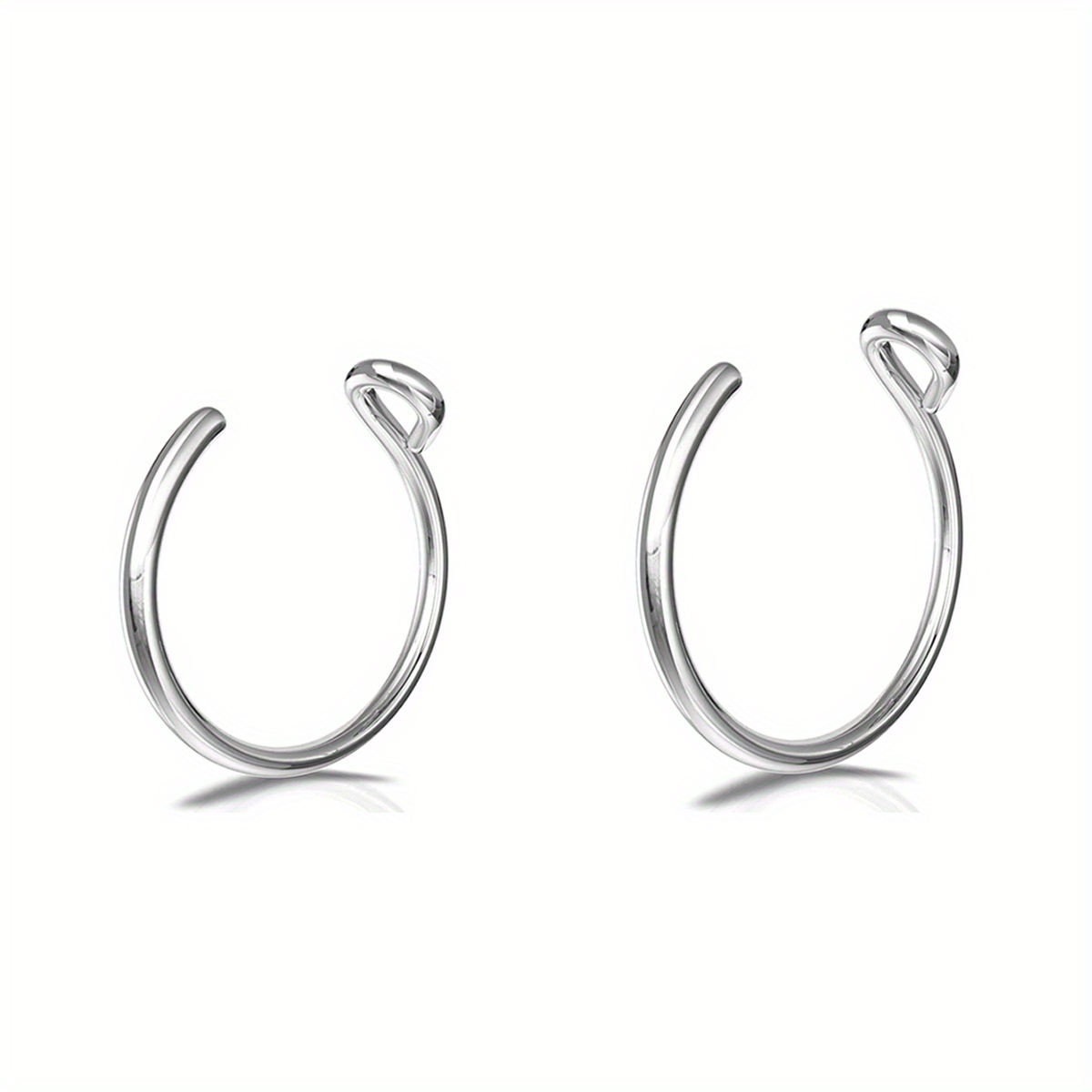 2pcs Set Of Stainless Steel Low-allergy Glossy Clip Nose Ring Nose Clip Fish Hook Shape 8mm/10mm Nose Ring Hoop Chain Male And Wear Non-piercing Jewelry Simple Septum Ring Women Non-piercing Nose Ring